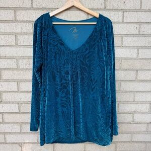 Miraclesuit Women’s Slimming Teal Blue Velvet Long Sleeve Top | Miraclebody XL